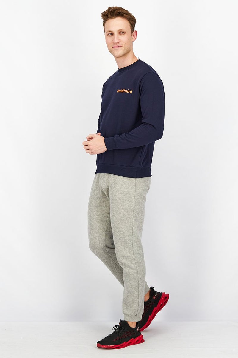 Baldinini Men Crew Neck Brand Logo Long Sleeves Sweatshirt, Navy Blue - Image 2